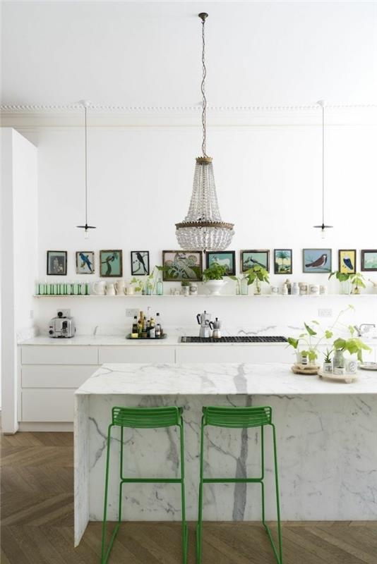modernit keittiöt valkoinen keittiö vihreillä aksentteilla