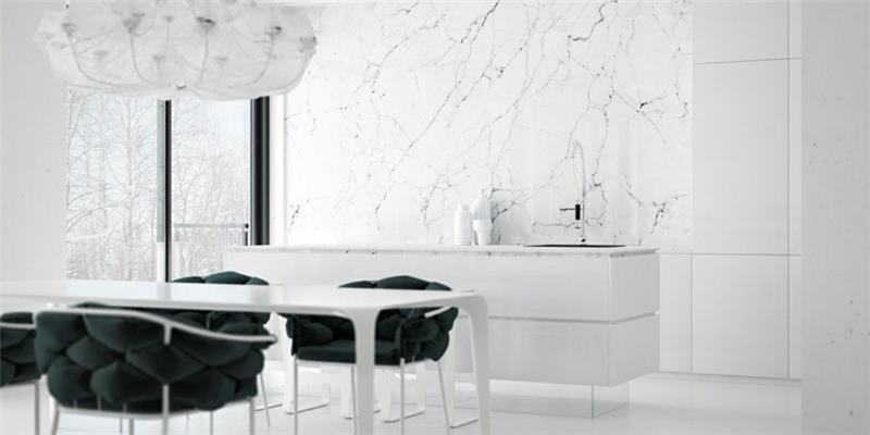 modernit keittiövälineet marmorikeittiön takaseinällä