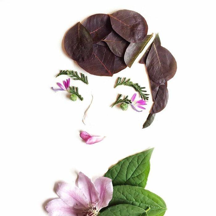 modernit taideteokset bridget collins gemoelde flowers blaetter schoene frau