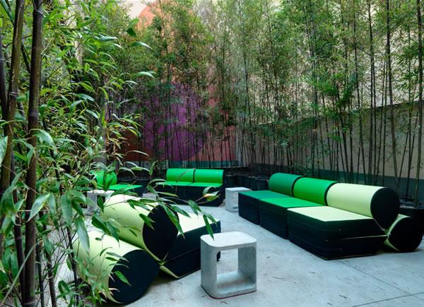 modernit huonekalut bambu kasvit geometriset muodot ruohonvihreä ja mintunvihreä