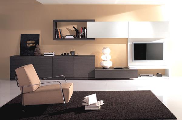 minimalistinen olohuoneen suunnitteluidea ruskea