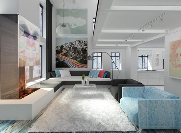 modernit minimalistiset olohuoneen suunnitteluideat värit raikkaat