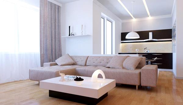 modernit minimalistiset olohuoneen suunnitteluideat puhtaita värejä