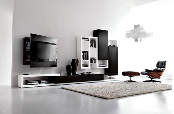 modernit minimalistiset olohuoneen suunnitteluideat mustavalkoinen