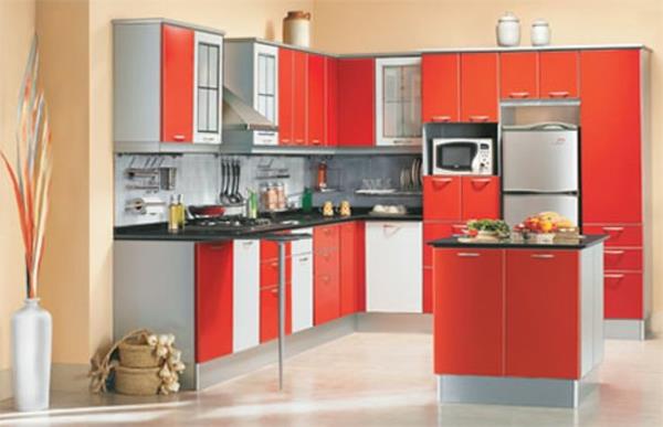 modulaariset keittiösuunnitteluideat keittiö punainen ja valkoinen