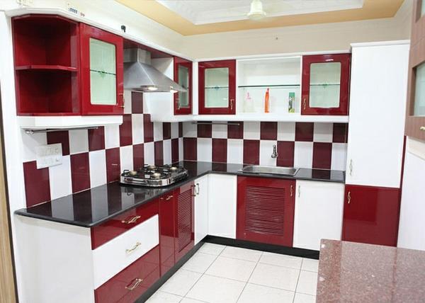 modulaarinen keittiösuunnitteluideoita keittiö punainen valkoinen neliö kuvio