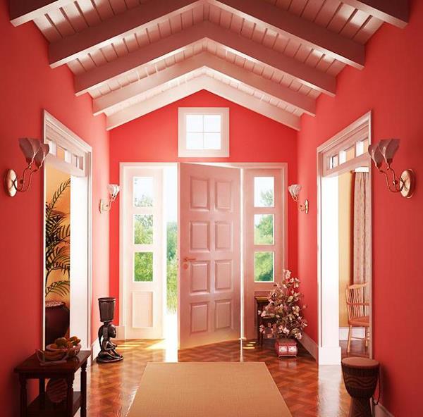 moderni punainen sisätilojen käytävän seinät valkoinen kontrasti