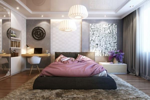 modernit makuuhuoneen sisustusideat seinäväri harmaa Springbox -sänky