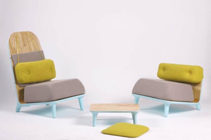 moderni nojatuolit epätavallinen muotoilu värillinen aksentti olohuone