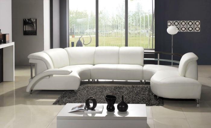 modernit sohvat valkoista nahkaa modulaarinen sohva syvä nukkumatto olohuone ideoita