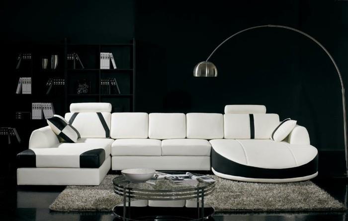 modernit sohvat valkoinen musta nahkakaarivalaisin syväpinoinen matto