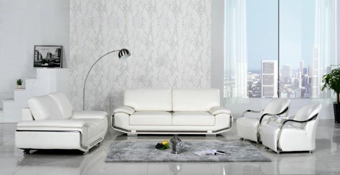 modernit sohvat valkoinen nahkasohva harmaa matto kaunis aksentti seinälattiat