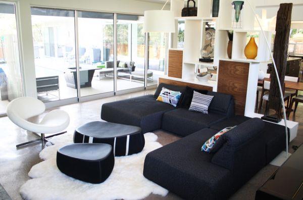 moderni lattiavalaisin suunnittelee idean musta sohva tyylikäs valkoinen