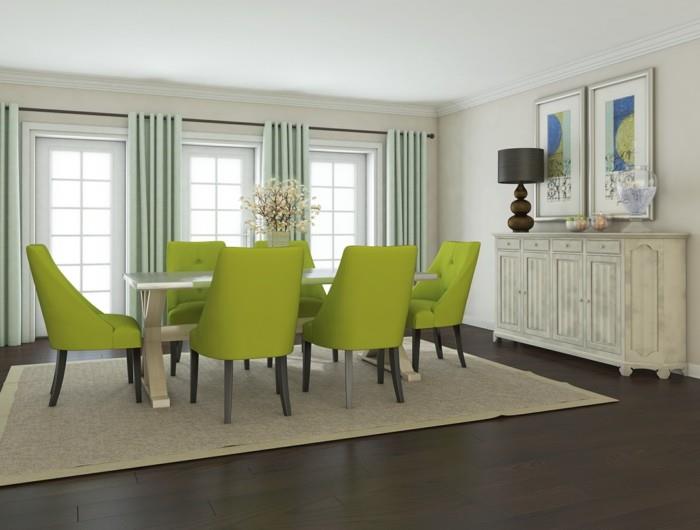 modernit tuolit ruokailuhuone vihreä ruokapöydän tuolit beige matto