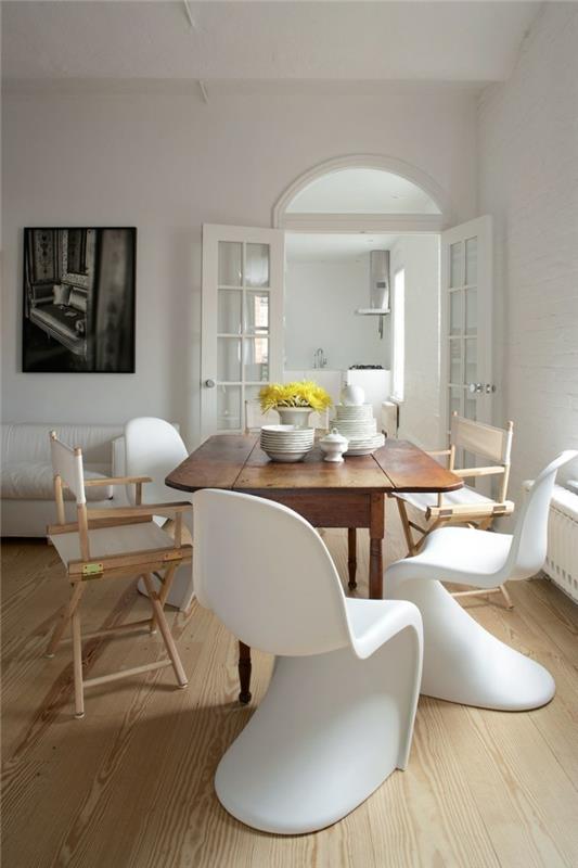 modernit tuolit ruokasali valkoiset tuolit kaunis puulattia