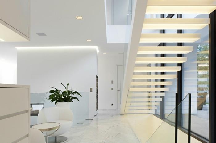 modernit portaat valaistut valkoiset sisustuskasvit