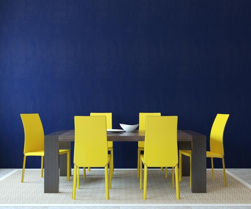 modernit seinävärit sininen ruokasalin seinän väritrendit