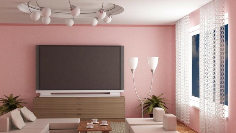 maalaa modernit seinävärit vaaleanpunaiset olohuoneen seinät