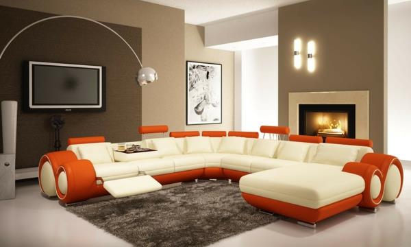 modernit seinävärit beige oranssi aksentti sohva