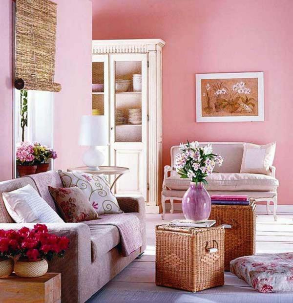 modernit seinän värit pastelli vaaleanpunainen olohuone
