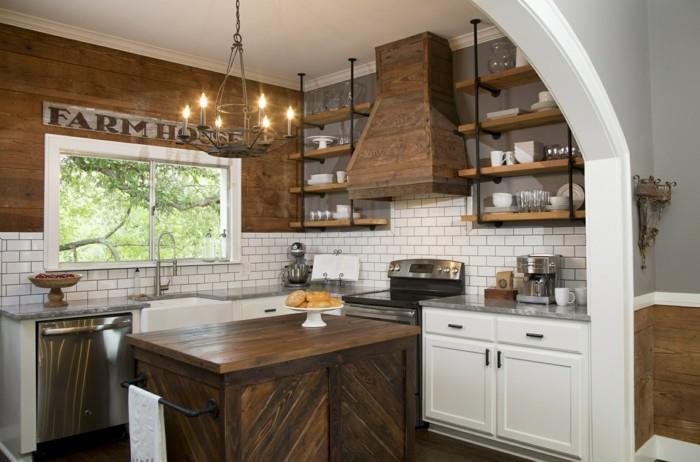 moderni seinäsuunnittelu keittiö maalaistyyliset valkoiset keittiökaapit