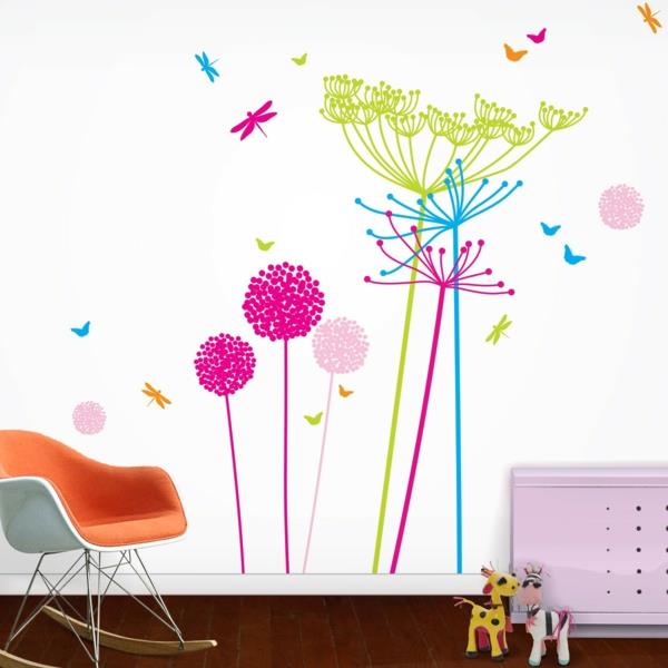 moderni seinä tarrat värikkäitä kukkia sudenkorento