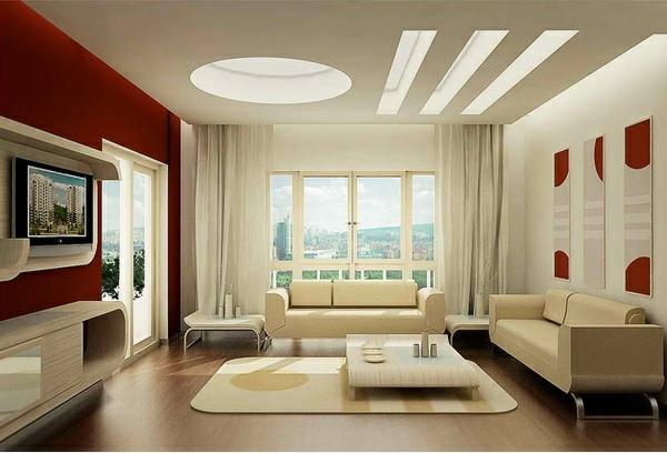 moderni olohuone aksentti seinämaali seinäväri punaruskea valkoinen