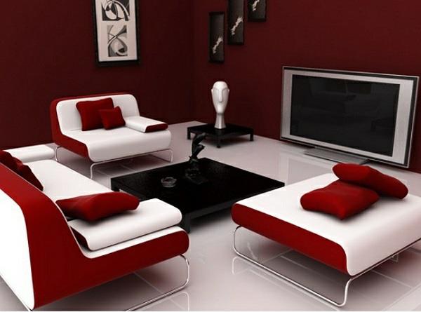 moderni olohuoneen seinän väripaletti punaruskea punainen valkoinen