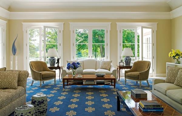 moderni olohuone valkoinen sininen design puutarhatuolit