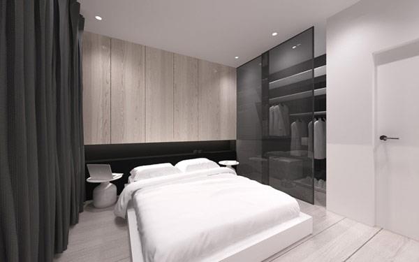 moderni nykyaikainen arkkitehtuuri yksinkertainen skandinaavinen makuuhuone