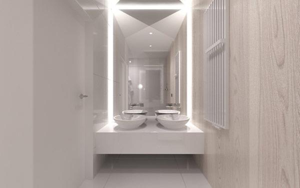 moderni nykyaikainen arkkitehtuuri tavallinen valkoinen kylpyhuone