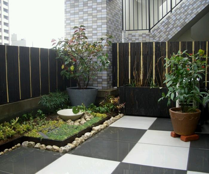 moderni puutarha viileä lattialaatat valkoinen musta kasvisäiliö