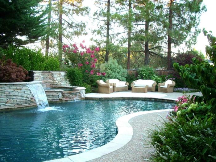 moderni puutarha uima -allas vesiputous viileä puutarhakalusteet