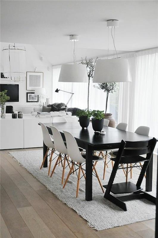 modernit ruokasalin kalustusesimerkit mustista ja valkoisista huonekaluista