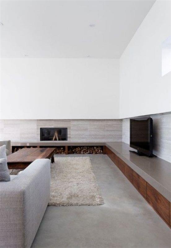 moderni olohuone, minimalistinen muotoilu valkoinen ja vaaleanharmaa