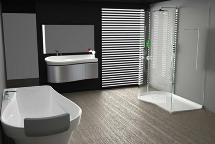 moderni kylpyhuone sisustus kylpyhuonekalusteet valkoinen lattiatasoinen suihku