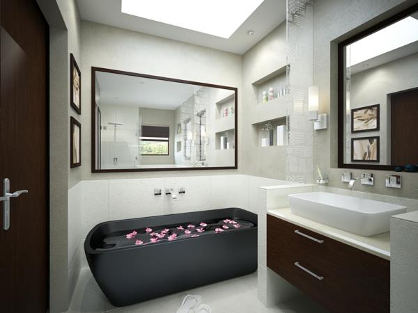 moderni kylpyhuoneidea musta kylpyamme