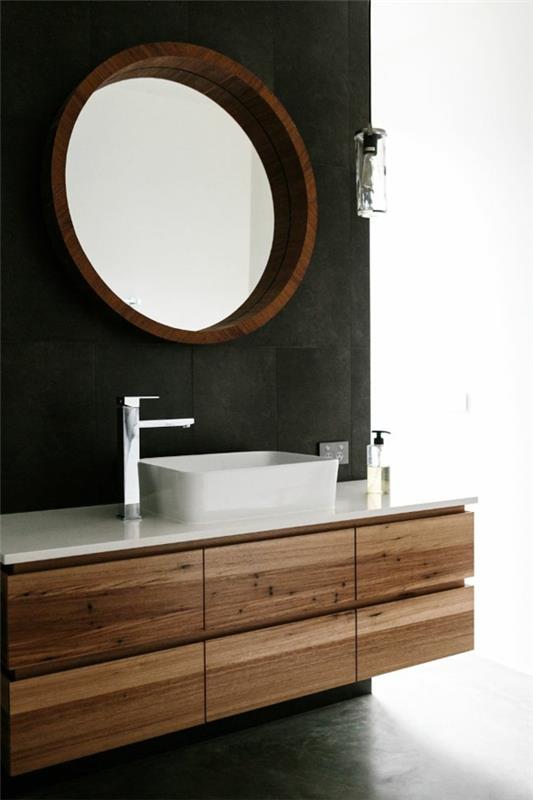 moderni kylpyhuone pyöreä seinäpeili valkoinen pesuallas