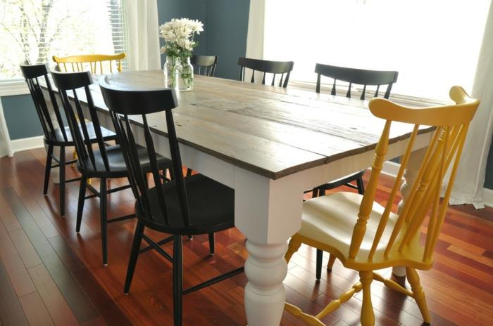 moderni ruokasali puiset ruokapöydän tuolit musta keltainen
