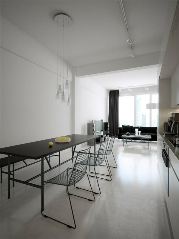 moderni ruokasali minimalistinen musta ruokapöytä avoin suunnitelma