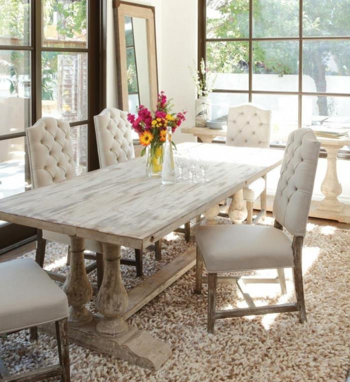moderni ruokasali maalaismainen ruokasali huonekalut matto peili