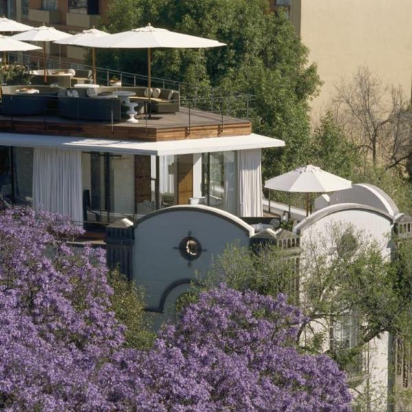 moderni toimiva hotelli ranskalainen uusklassinen puu kukkii violetilla