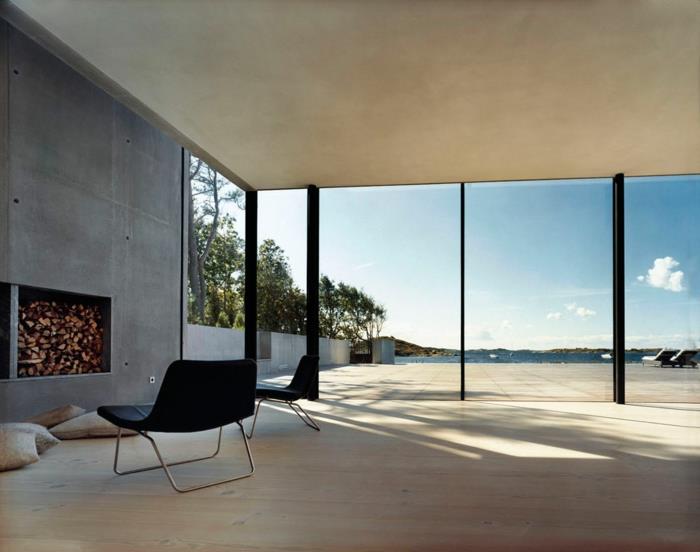 moderni talo rakentaa liukuovet lattiasta kattoon ulottuvat ikkunat minimalistinen