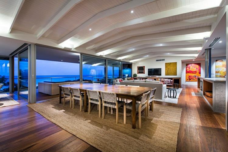moderni talo rantatalo moderni ruokasali olohuone avoin puulattia