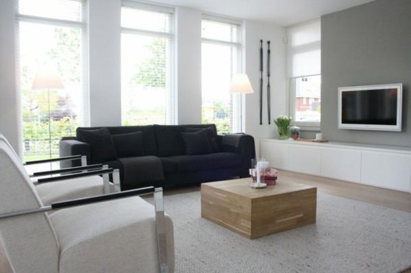 moderni upea kodinsuunnittelu olohuone valkoinen musta sohva
