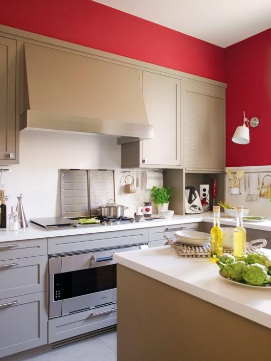 moderni keittiö design beige punainen keittiö seinät työtaso