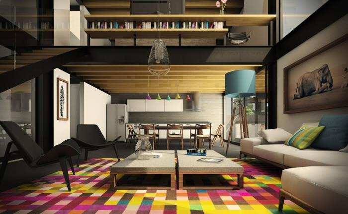 moderni elävä värikäs matto olohuoneessa modernit valot