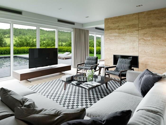 moderni olohuone, viileät olohuoneen matot ja kauniit näkymät