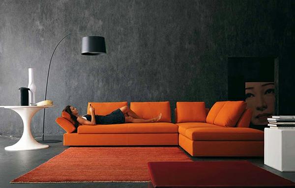 moderni olohuoneen muotoilu kirkkaan oranssi väri