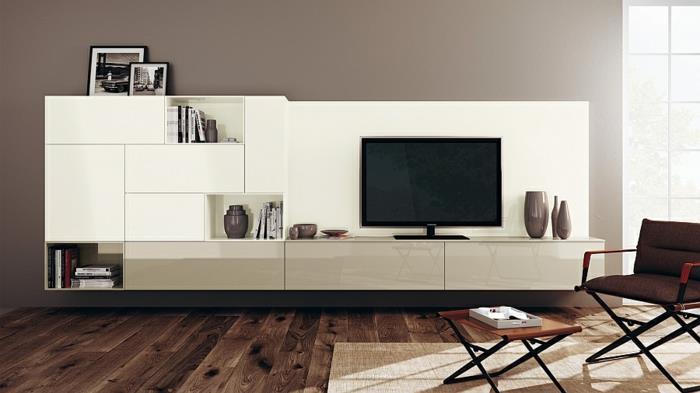 moderni olohuoneen sisustusideoita tv -seinäyksikkö minimalistinen puulattian asettaminen